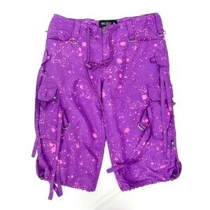 Illig Women XS Purple Splatter Burmuda Raver Shorts Pants Flaw Pockets